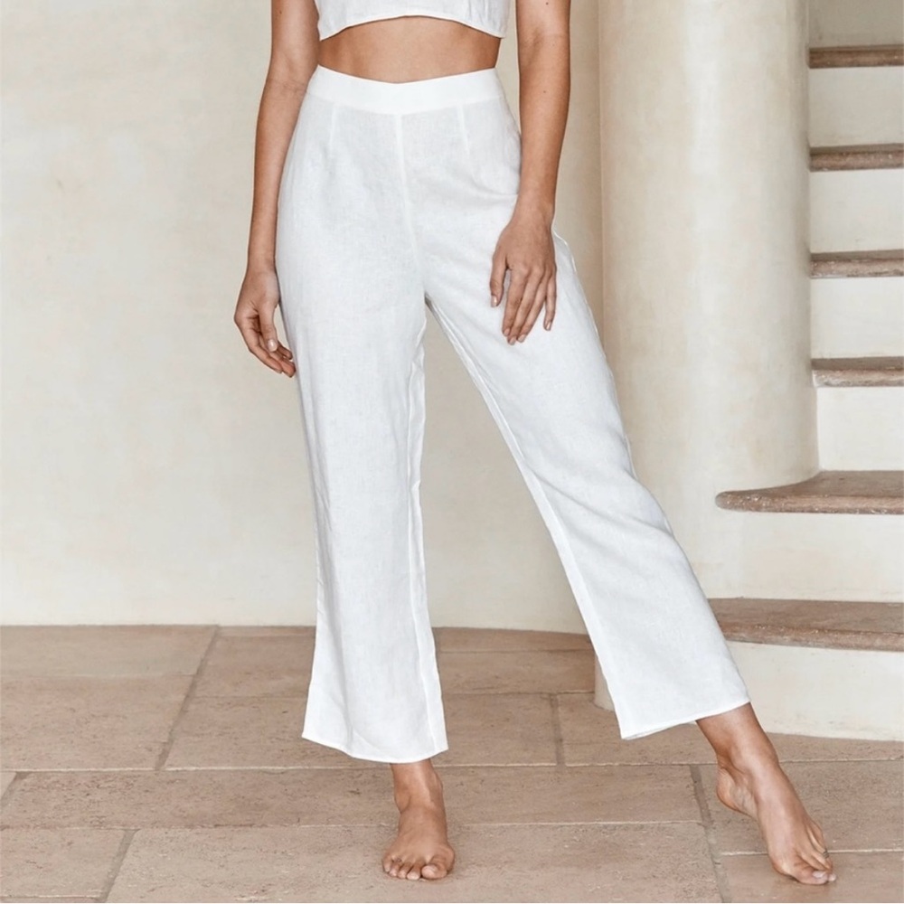 Monday Swimwear Hamptons White Linen Crop Pants